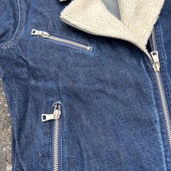 GAP Women's XS/S Denim Moto Jacket with Fuzzy Collar - Picture 5 of 7